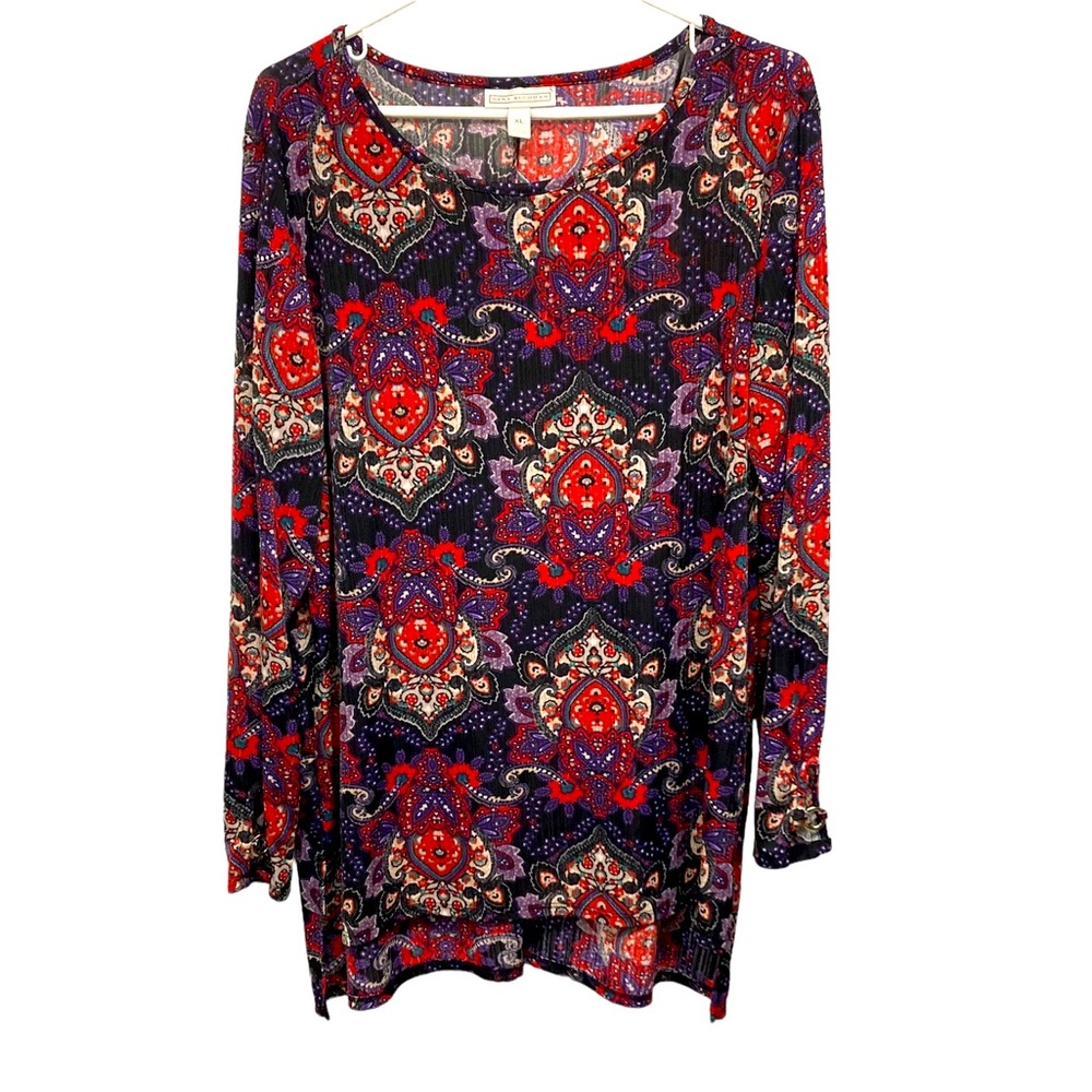 Dana Buchman Blouse XL Paisley Print Black, Red and Purple